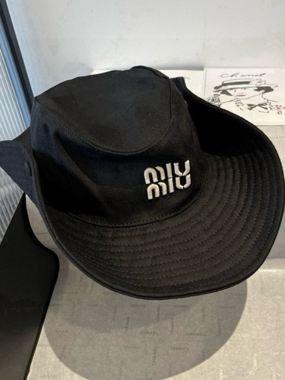 Miu Miu Logo Wide Brim Fisherman Bucket Hat